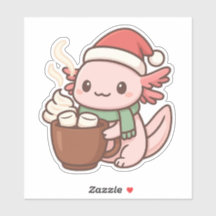 Süßer Weihnachts-Axolotl-Aufkleber – Heiße Schokol