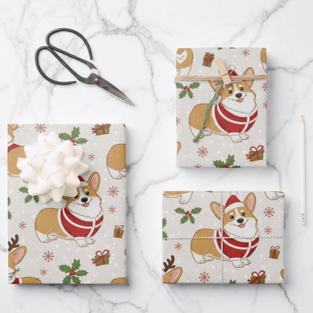 Süßer Weihnachts-Corgi im Santa-Hut Geschenkpapier Set (Vorderseite)