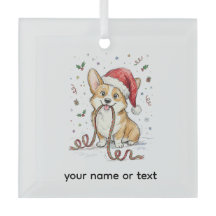 Süßer Weihnachts-Corgi mit Santa-Hut und Band