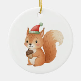 Süßer Weihnachts-Eichhörnchen-Aufkleber mit Eichel Keramik Ornament
