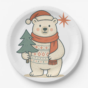 Süßer Weihnachts-Eisbär Skandinavischer Winter  Pappteller