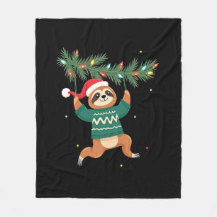 Süßer Weihnachts-Faultier mit Santa-Hut - Weihnach Fleecedecke