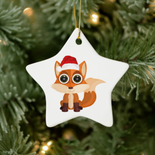 Süßer Weihnachts-Fuchs-Cartoon-Feiertags-Tier Fest Keramik Ornament