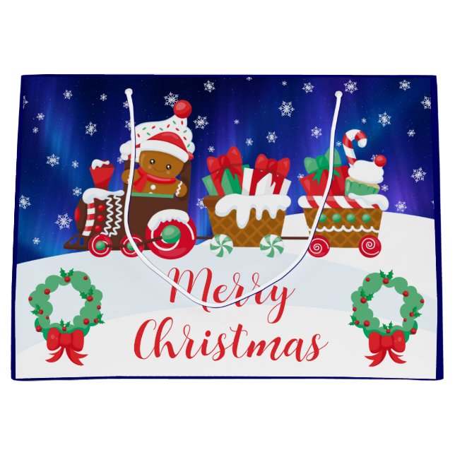 Süßer Weihnachts-Gingerbread-Zug Große Geschenktüte (Vorderseite)