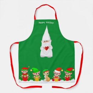 Süßer Weihnachts-Gnom und Elfenteam auf Grün Schürze