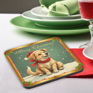 Süßer Weihnachts-Golden-Puppy  Getränkeuntersetzer
