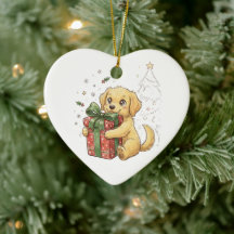 Süßer Weihnachts-Golden-Retriever-Welpe umarmt Ges