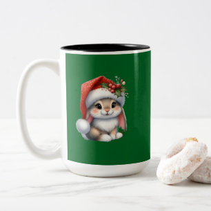 Süßer Weihnachts-Hase Grüner Keramik-Kaffeebecher Zweifarbige Tasse