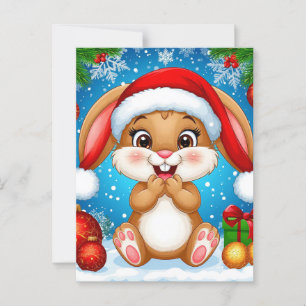 Süßer Weihnachts-Hase mit Santa-Hut Postkarte