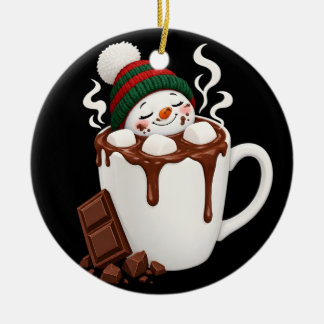 Süßer Weihnachts-Heiße-Schokolade-Schneemann Keramik Ornament