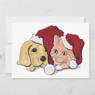 Süßer Weihnachts-Labrador-Welpe und orange getiger Feiertagskarte