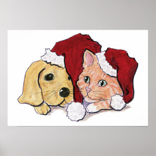 Süßer Weihnachts-Labrador-Welpe und orange getiger Poster