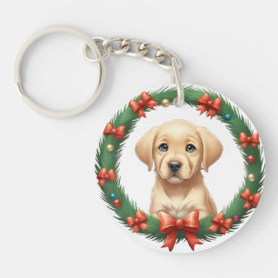 Süßer Weihnachts-Labrador-Welpen-Kranz Festlich Schlüsselanhänger