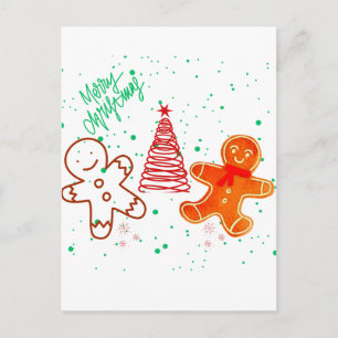 Süßer Weihnachts-Lebkuchenmann und Baum Muster. Feiertagspostkarte