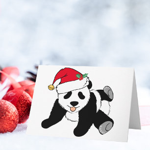 Süßer Weihnachts-Panda-Bär in Santa-Mütze Feiertagskarte