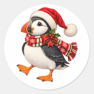 Süßer Weihnachts-Papageientaucher-Santa-Festivus-V Runder Aufkleber