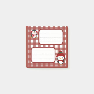 Süßer Weihnachts-Pinguin-Gingham-Kariert-Notizbloc Post-it Klebezettel