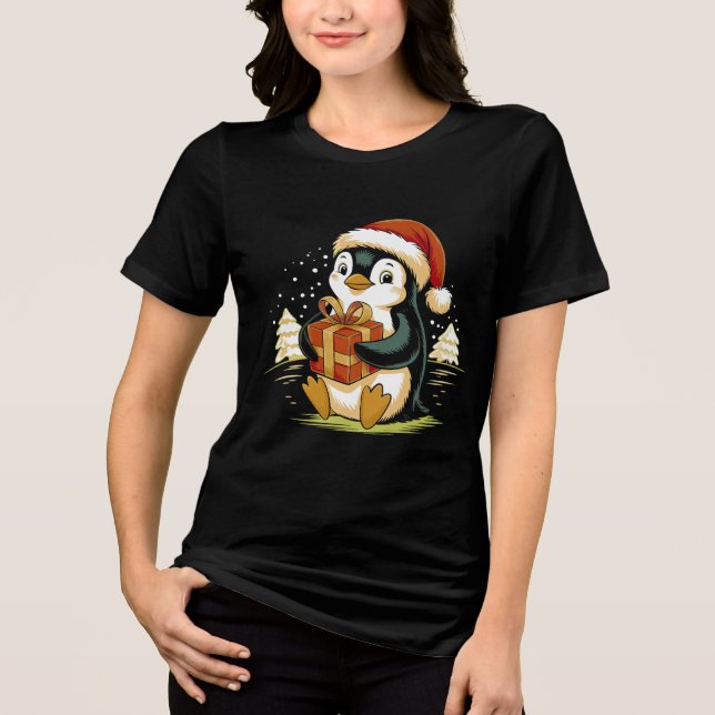 Süßer Weihnachts-Pinguin mit Geschenkbox Tri-Blend Shirt (Vorderseite)