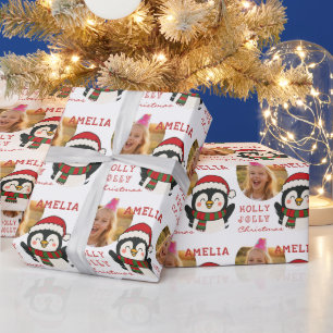 Süßer Weihnachts-Pinguin personalisiertes Foto Geschenkpapier
