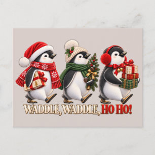 Süßer Weihnachts-Pinguin-Watschel-Ho-Ho Postkarte