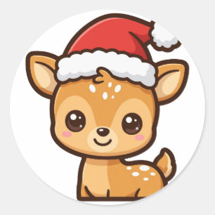 Süßer Weihnachts-Rehkitz-Santa Runder Aufkleber