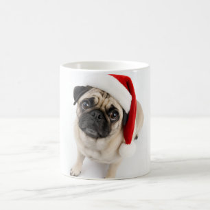 Süßer Weihnachts-Rehpug mit Santa-Hut und Hundebli Kaffeetasse
