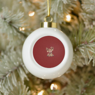 Süßer Weihnachts-Rentier-Aufkleber – Kawaii Winter Keramik Kugel-Ornament
