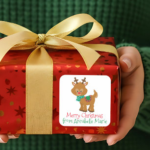 Süßer Weihnachts-Rentier-Geschenk-Anhänger Quadratischer Aufkleber