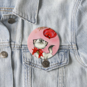 Süßer Weihnachts-Retro-Vintage-Kätzchen-Katzenbaum Button
