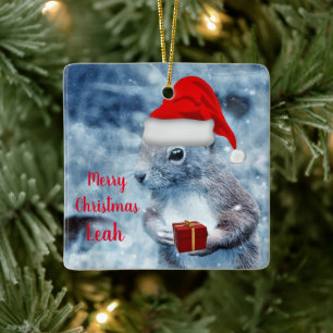 Süßer Weihnachts-Santa-Eichhörnchen Keramikornament