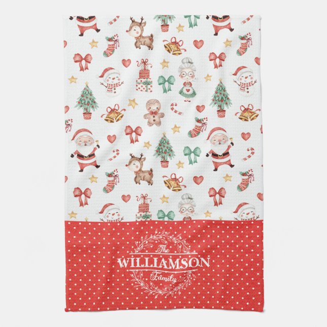 Süßer Weihnachts-Santa-Lebkuchenmann-Monogramm Geschirrtuch (Vertikal)