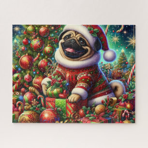 Süßer Weihnachts-Santa-Pug-Hund Puzzle