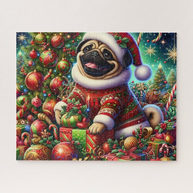 Süßer Weihnachts-Santa-Pug-Hund Puzzle (Horizontal)