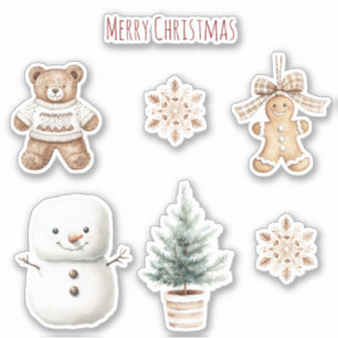 Süßer Weihnachts-Schneemann in Mint Aufkleber