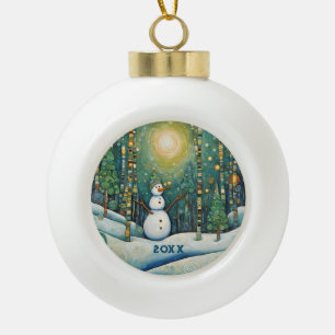 Süßer Weihnachts-Schneemann Keramik Kugel-Ornament