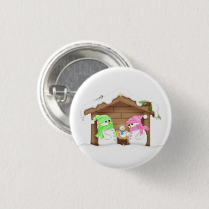 Süßer Weihnachts-Schneemann-Krippenstall Button