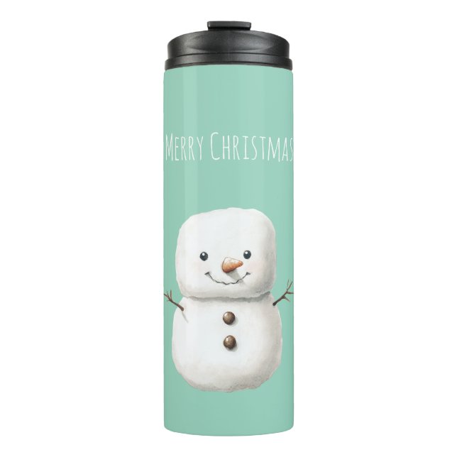 Süßer Weihnachts-Schneemann Mint Thermosbecher (Vorderseite)