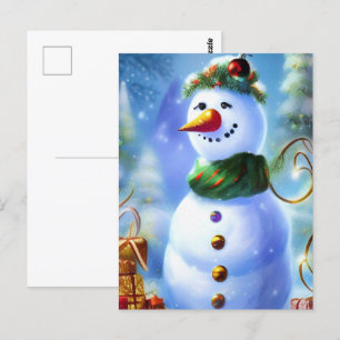 Süßer Weihnachts-Schneemann mit Geschenken  Postkarte