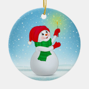 Süßer Weihnachts-Schneemann und Schneeflocken Keramik Ornament