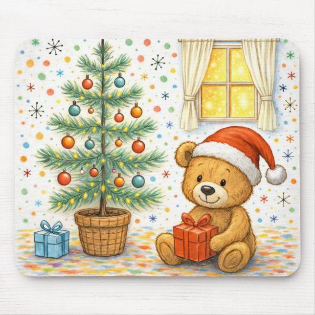 Süßer Weihnachts-Teddybär-Baum-Mauspad Mousepad (Vorne)