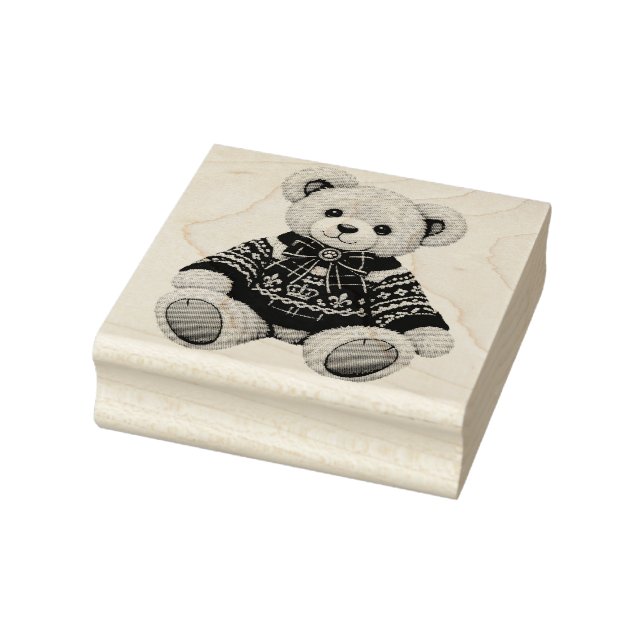 Süßer Weihnachts-Teddybär in Pullover und Fliege Gummistempel (Stempel)