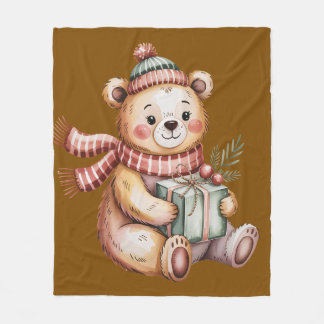 Süßer Weihnachts-Teddybär mit Geschenk in Wasserfa Fleecedecke