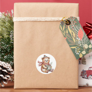 Süßer Weihnachts-Teddybär mit Geschenk in Wasserfa Runder Aufkleber