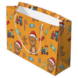 Süßer Weihnachts-Teddybär und Spielzeugzug Große Geschenktüte