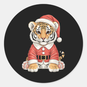 Süßer Weihnachts-Tiger-Santa-Safari-Tier Runder Aufkleber