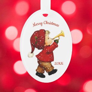Süßer Weihnachts-Tot-Junge mit Horn Acryl-Ornament Ornament