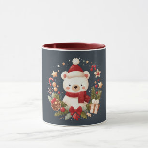 Süßer Weihnachts-/Winterbär im Kranz Tasse