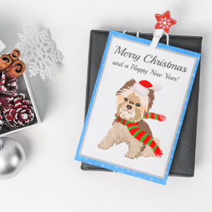Süßer Weihnachts-Yorkie mit Santa-Mütze Frohe Feiertagspostkarte