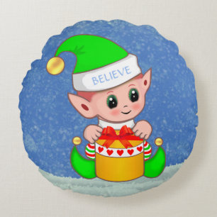 Süßer Weihnachtsbaby-Elf auf Hellblau Rundes Kissen