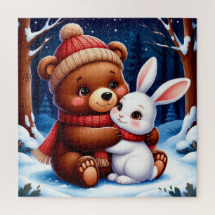 🎄 Süßer Weihnachtsbär-Hasen-Gemütliches-Heim-Gesc Puzzle